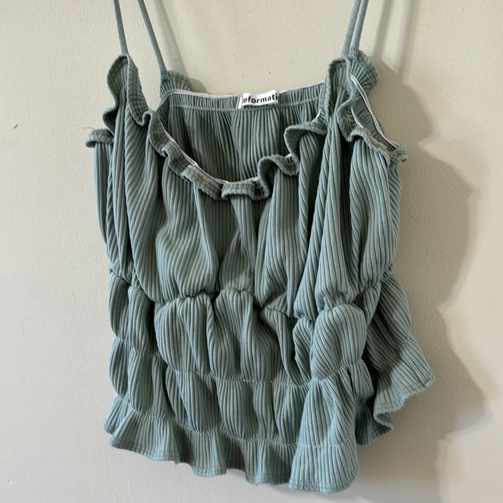 Reformation Irene Celadon Ruched Cropped Tank Top Size Medium - Picture 4 of 7